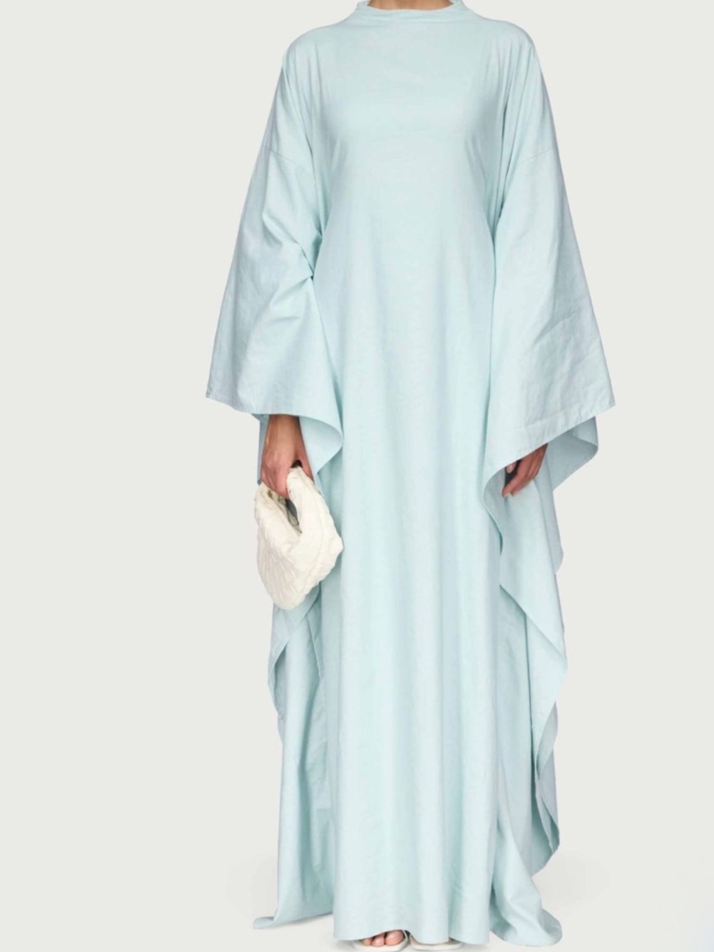 Cotton Linen Butterfly Inner Tie Abaya Dress - Seafoam M 54”